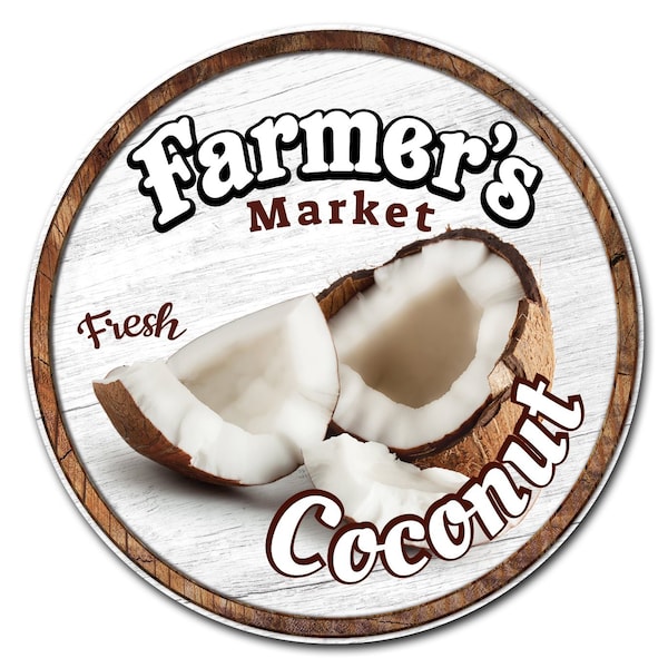 Corrugated Plastic Sign With Stakes 24in Circular-Farmers Market Coconut, C-24-CIR-WS-Coconut